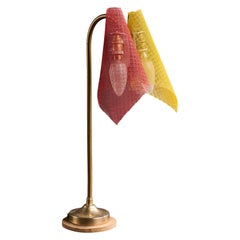 Designer italiano, lampada da tavolo, ottone, plastica, legno, Italia, anni '50