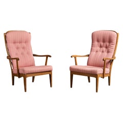Carl Malmsten, Lounge Chairs, Wood, Fabric, Sweden, 1960s
