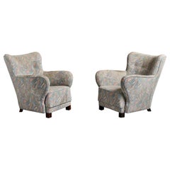Danish Designer, Lounge Chairs, Fabric, Wood, Denmark, 1940s