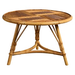 French Designer, Side Table, Bamboo, Rattan, Ceramic, France, 1960s
