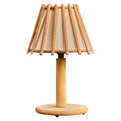 French Designer, Table Lamp, Wood, Bamboo, Fabric, France, 1970s