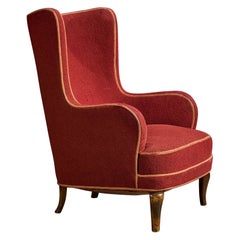 Designer suédois, fauteuil de salon, tissu, bois, Suède, années 1930