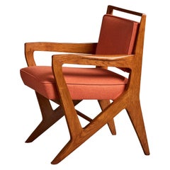 Französischer Designer, Sessel, Eiche, Stoff, Frankreich, 1950er Jahre