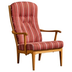 Carl Malmsten, Lounge Chair, Wood, Fabric, Sweden, 1950s