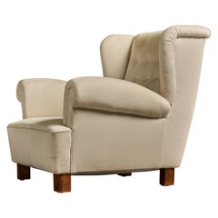 Danish Designer, Lounge Chair, Fabric, Wood, Denmark, 1940s