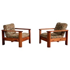 Designer argentin, fauteuils de détente, pin, tissu, Argentine, années 1970