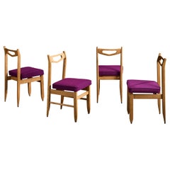 Guillerme & Chambron, Dining Room Chairs, Oak, Fabric, France, 1960s