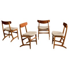 Danish Designer, Dining Room Chairs, Teak, Oak, Fabric, Denmark, 1950s