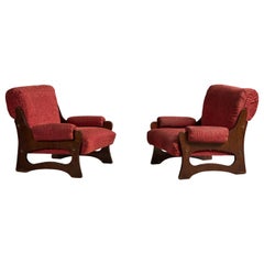 Argentine Designer, Lounge Chairs, Wood, Velvet, Argentina, 1970s
