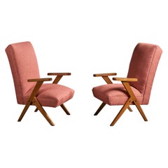 Argentine Designer, Lounge Chairs, Wood, Fabric, Argentina, 1950s