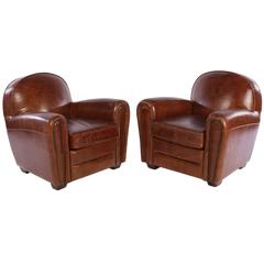 Pair of French Art Deco Style Leather Club Chairs