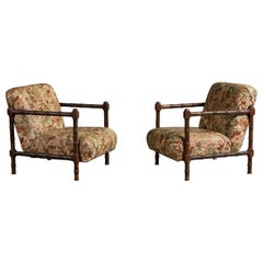 Argentine Designer, Lounge Chairs, Wood, Fabric, Argentina, 1950s