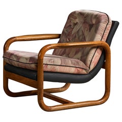 Argentine Designer, Lounge Chair, Wood, Vinyl, Fabric, Argentina, 1960s