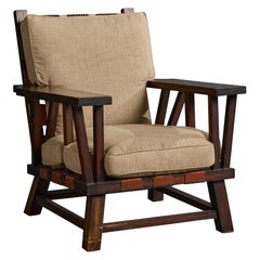 Argentine Designer, Lounge Chair, Wood, Leather, Fabric, Argentina, 1970s