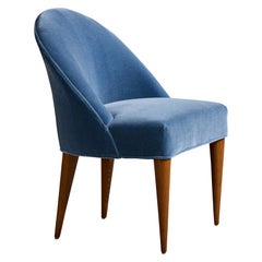 French Designer, Side Chair, Oak, Mohair, France, 1950s