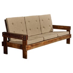 Casa Finland Attribution, Sofa, Wood, Fabric, Brazil, 1970s
