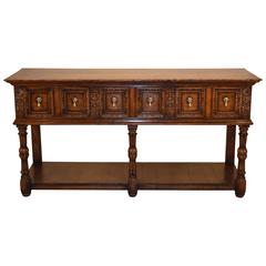 English Oak Paneled Sideboard, 19th Century