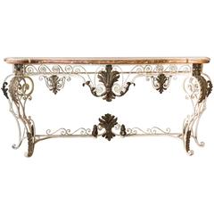 Mid 19th Century Wrought Iron Wooden Marbling Top Console Table
