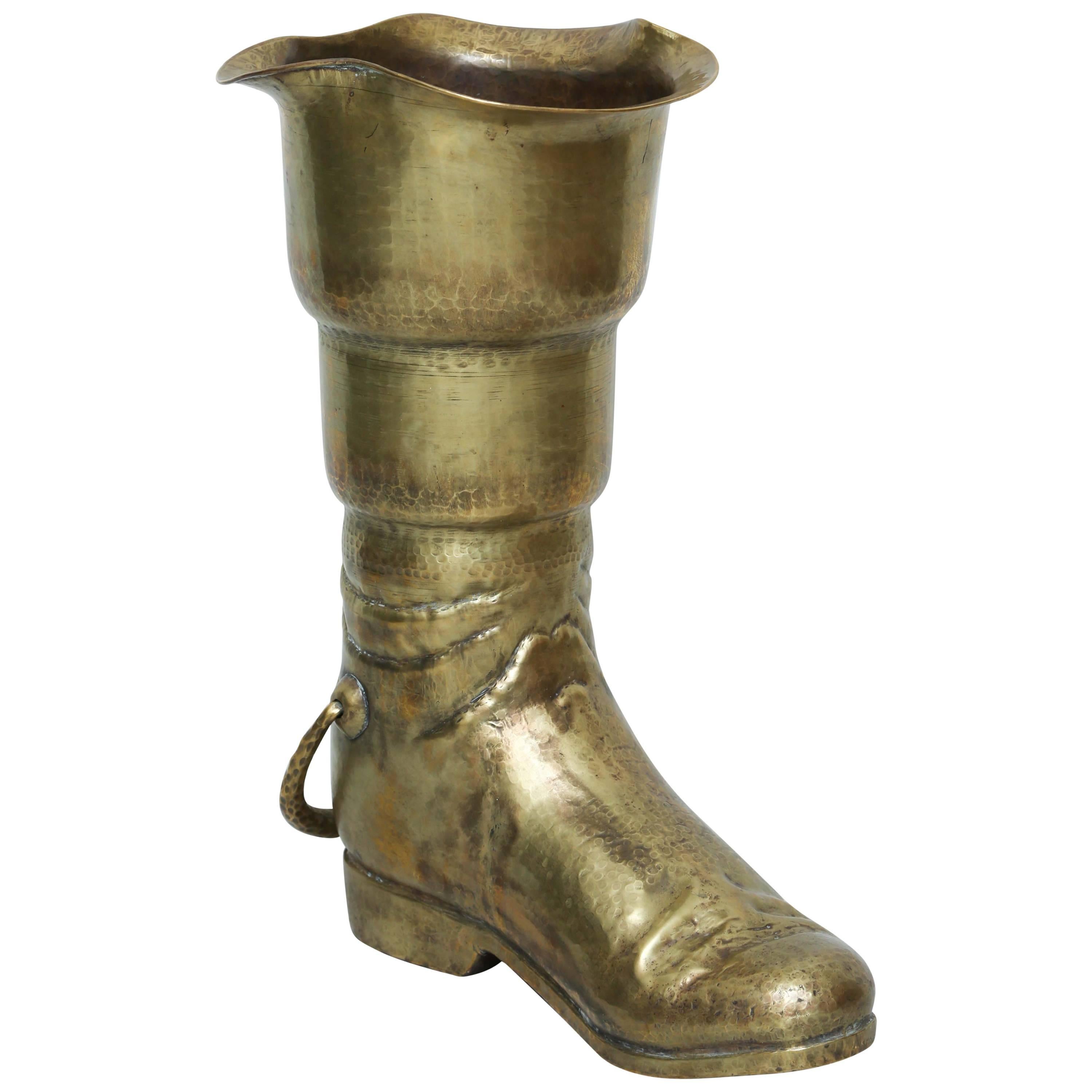 Vintage Brass Boot Umbella Stand For Sale