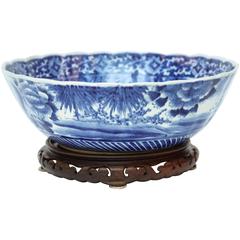 Antique Meiji Period Blue Imari Center Bowl or Punch Bowl