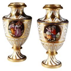 Pair of Empire Period Painted and Gilt Porcelain Vases