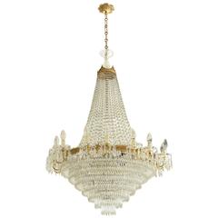 Chandelier Empire Style, Crystal Drops and Golden Brass Details