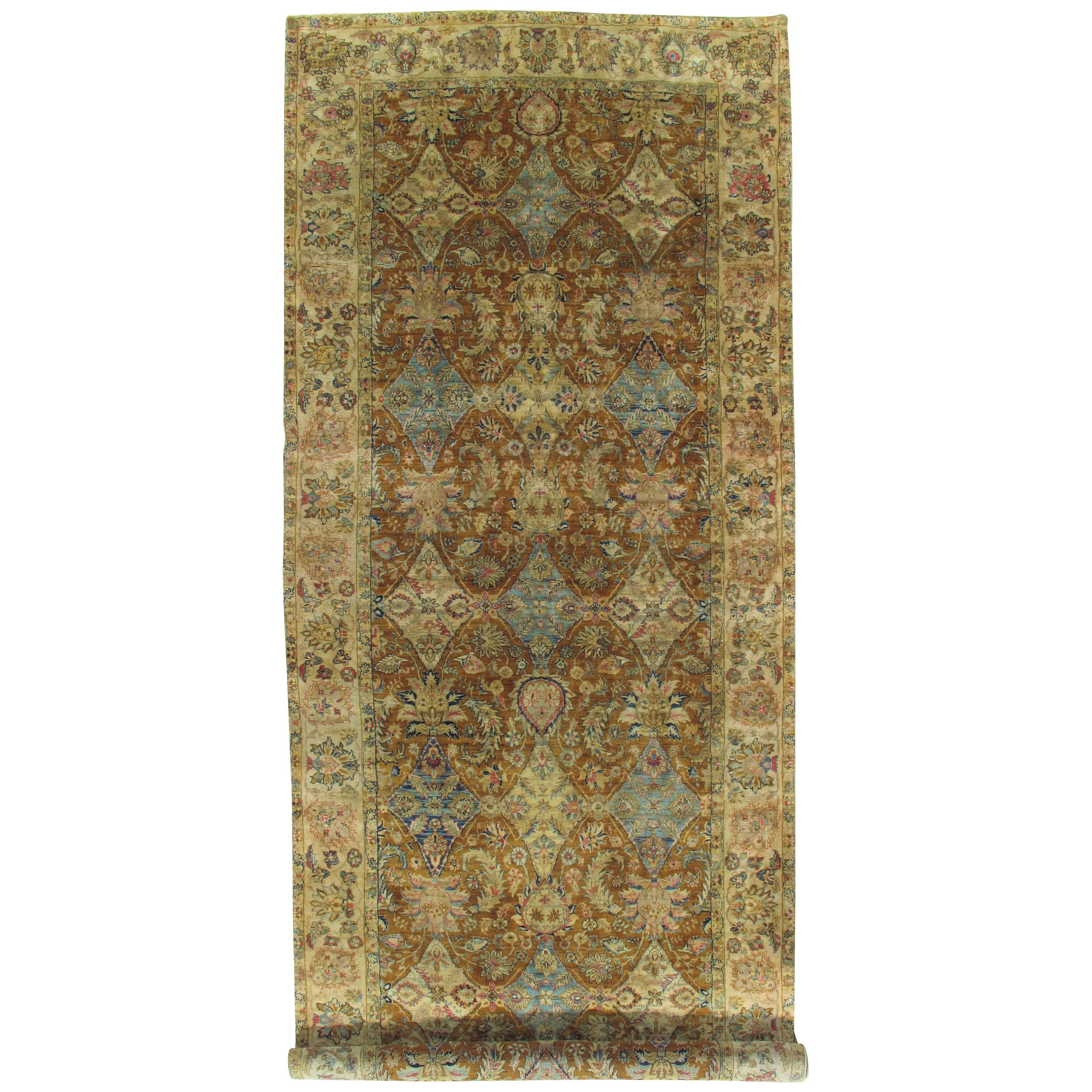 Vintage Indo Tabriz Carpet, Oriental Rug, Handmade, Taupe, Gold, Cream Caramel For Sale