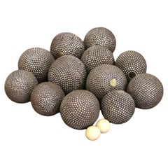 19th Century Set of 12 French Nail-Studded Boules with 2 Wooden Cochonnets