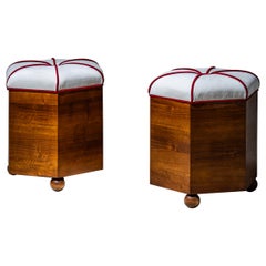 Pair of Hexagonal Art Deco Stools, 1st Half 20th Century