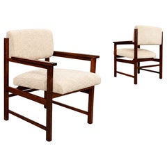 Brazilian Modern Pair of Armchairs in Rosewood & Ivory Chenille, Bureau, 1960s