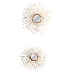 Set of 2 Vallauris Accent Mirrors Sunburst Design Gold Finish Mid-Century Modern