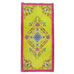 Chinese Art Deco Throw Rug in Yellow and Pink