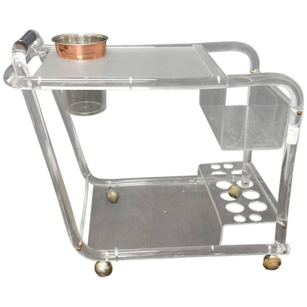 Lucite and Chrome Bar Cart in Manner of Charles Hollis Jones