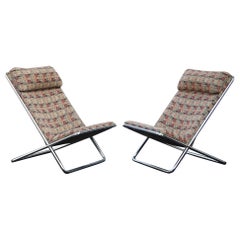Paar John Mascheroni Scherenkissen-Stühle mit niedrigem Profil und hoher Rückenlehne