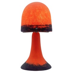 French Art Nouveau mushroom shape glass table lamp in the style of Daum Nancy