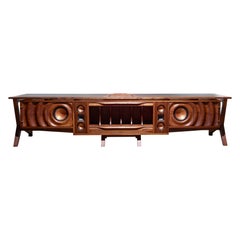 Wave Stereo Console and Partner Desk in Walnut by Michael Maximo