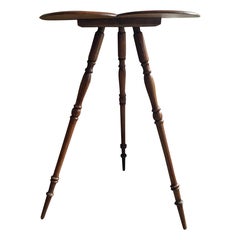 Clover-Form Side Table, Turned Fruitwood, Tripod Legs, France, 1950s