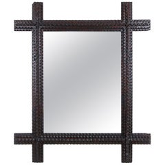 Miroir rustique de style « Tramp Art », fin du XIXe siècle, sculpté à la main, Autriche, vers 1880