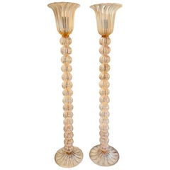Pair of Murano Opalescent Pink Ball Floor Lamps