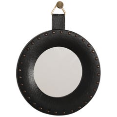 "Sorcière" Mirror in Black Studded Leatherette - France 1960's
