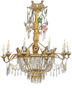 19th c. Italian Tuscan Giltwood and Crystal Chandelier