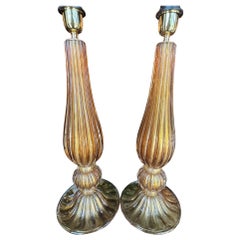 Pair of Murano Amber and Gold Glass Lamps