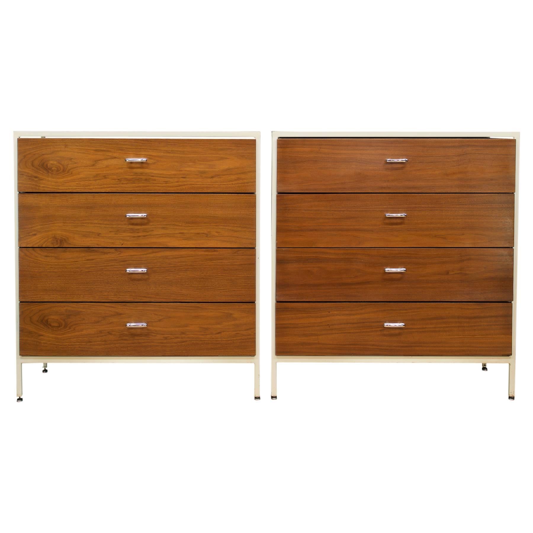 Rare George Nelson Walnut Steel Frame Dressers Special Order 4-Drawer Highboys