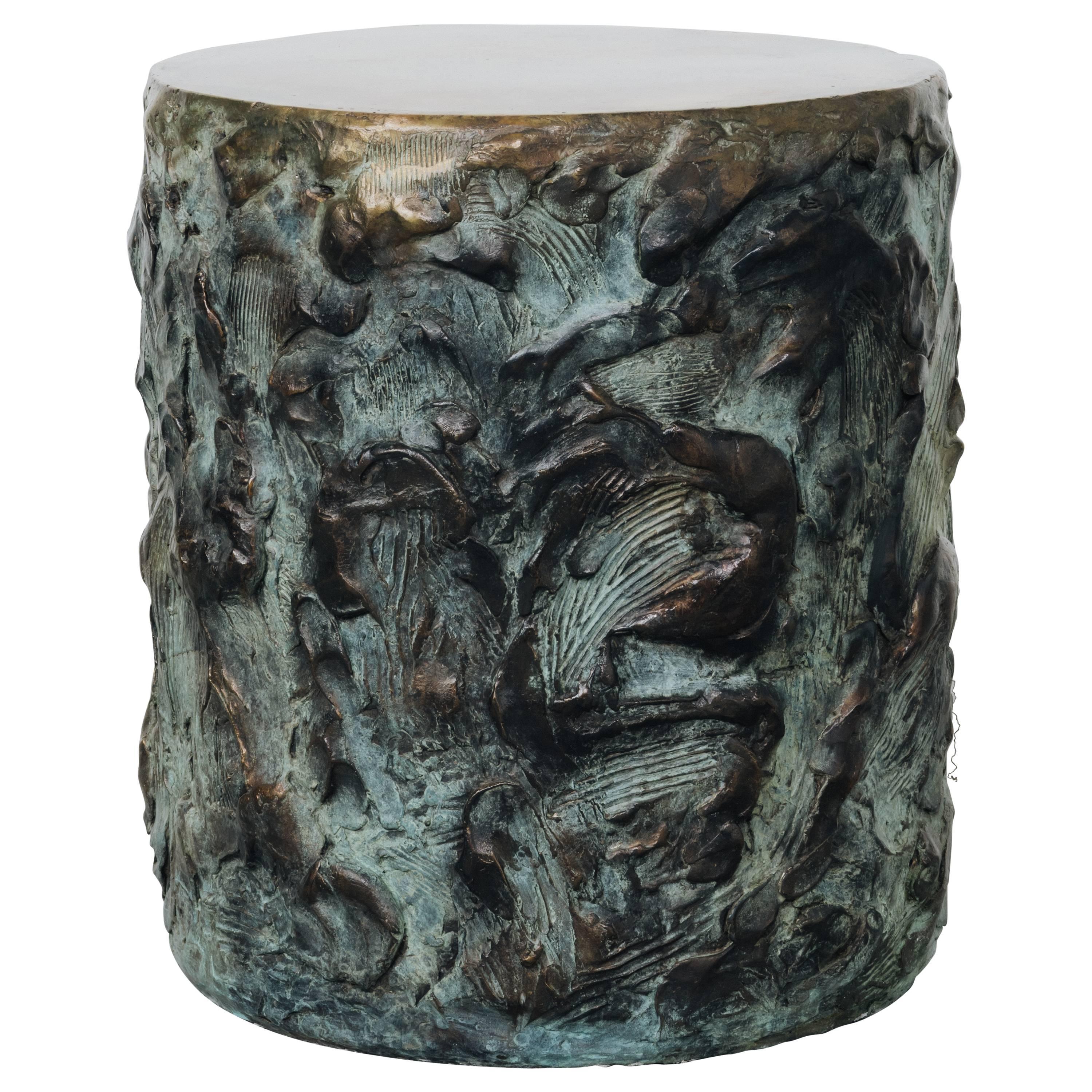 Hand Made Drum Side Table of Sculpted Bronze, by Samuel Amoia