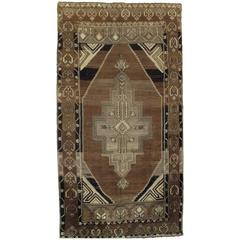 Vintage Kars Oushak Carpet, Handmade Oriental Rug, Brown Rug, Taupe, Cream Fine 6