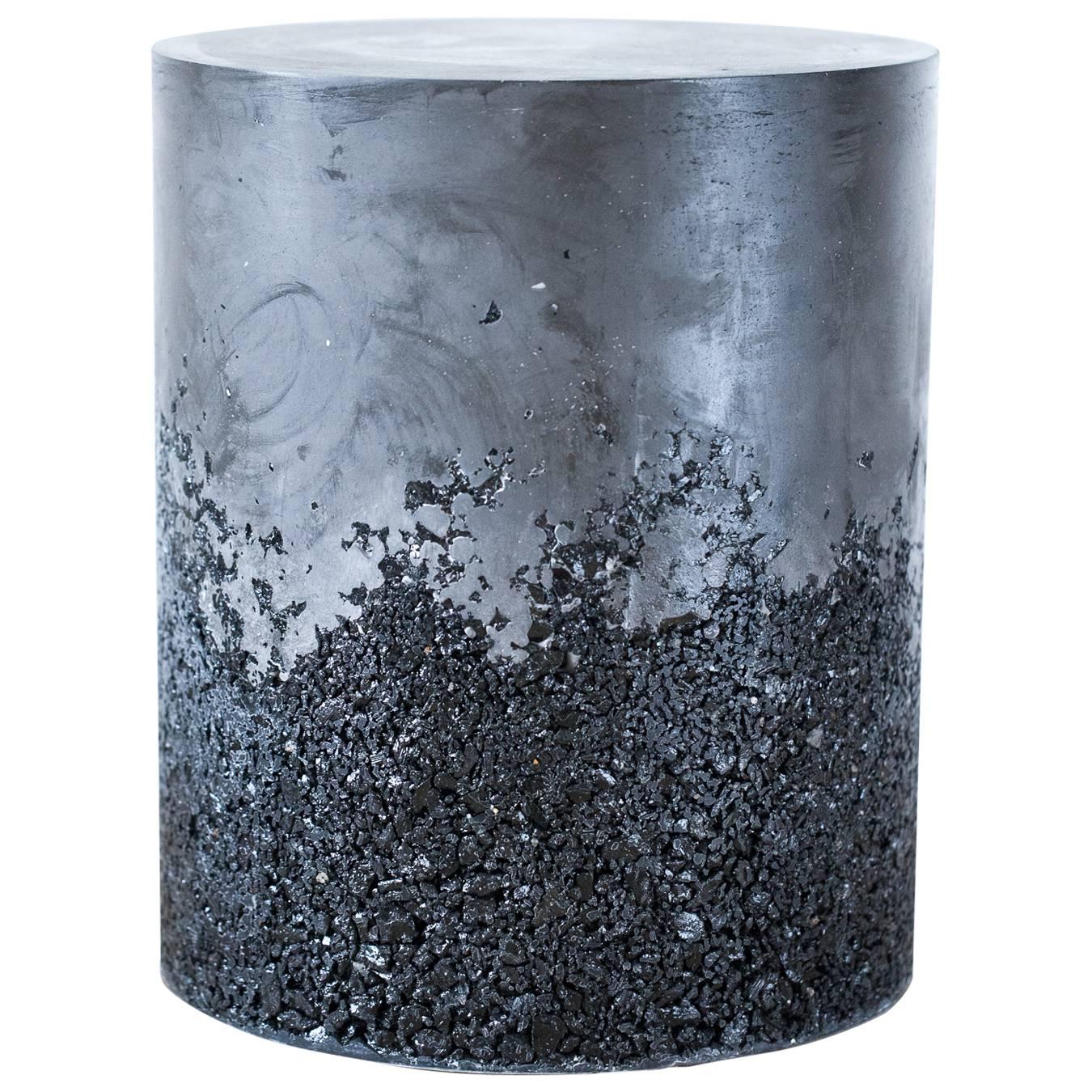 Hand Made Tourmaline and Black Plaster Drum, Side Table by Samuel Amoia