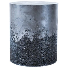 Hand Made Tourmaline and Black Plaster Drum, Side Table by Samuel Amoia