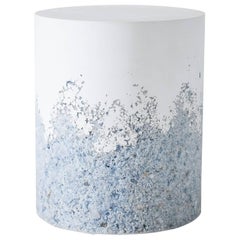 Hand Made Blue Calcite and White Plaster Drum, Side Table by Samuel Amoia