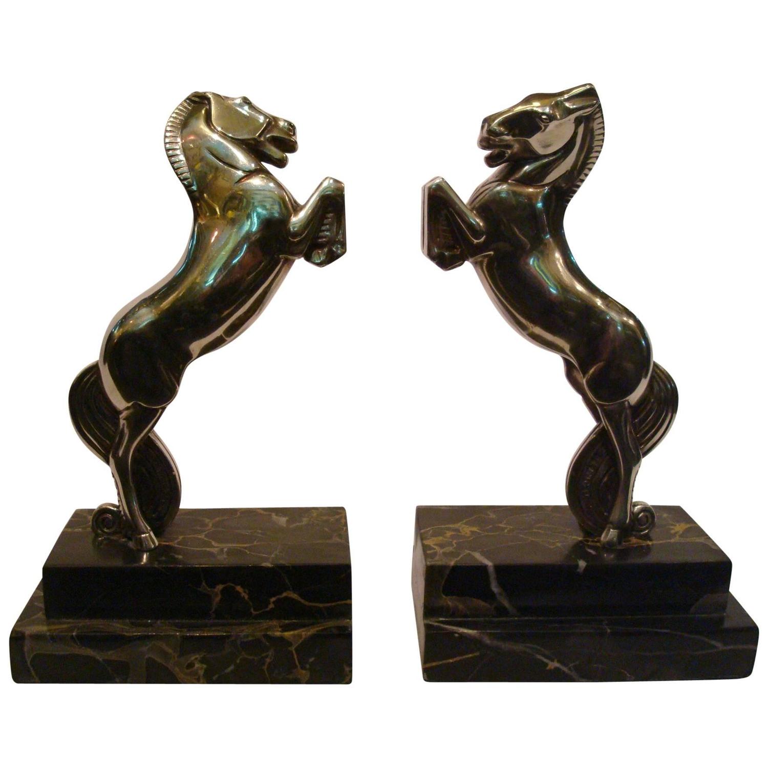 Art Deco Silver Plated Bronze Horse Bookends by Becquerel, France, 1930