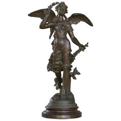 19. Jahrhundert Zinnstatue von É of Fairy von Emile Coriolan Hippolyte Guillemin